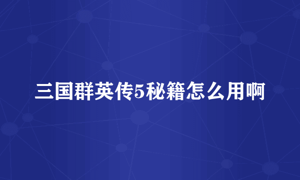 三国群英传5秘籍怎么用啊