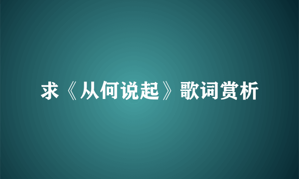 求《从何说起》歌词赏析