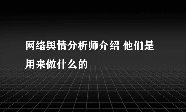 网络舆情分析师介绍 他们是用来做什么的