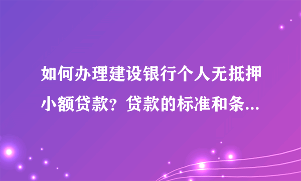 如何办理建设银行个人无抵押小额贷款？贷款的标准和条件有哪些