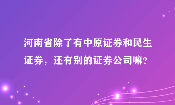 河南省除了有中原证券和民生证券，还有别的证券公司嘛？