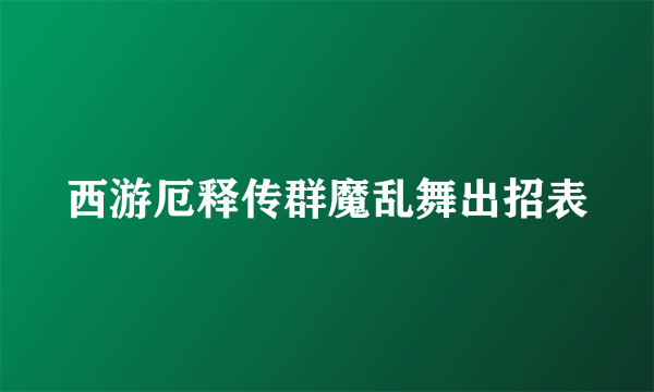 西游厄释传群魔乱舞出招表