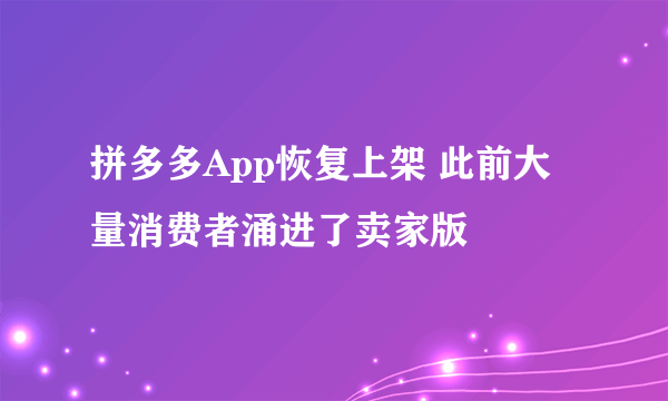 拼多多App恢复上架 此前大量消费者涌进了卖家版