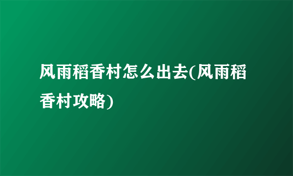 风雨稻香村怎么出去(风雨稻香村攻略)