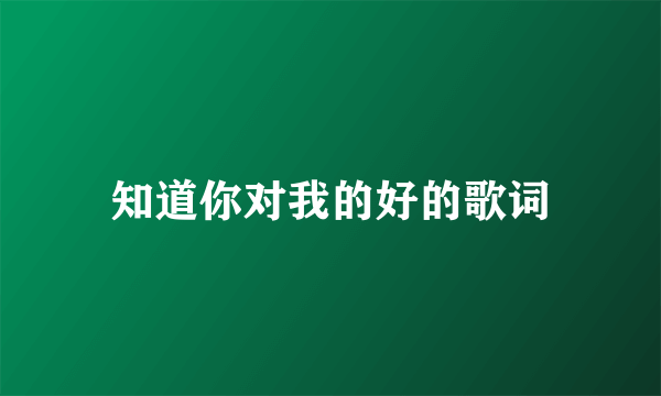 知道你对我的好的歌词
