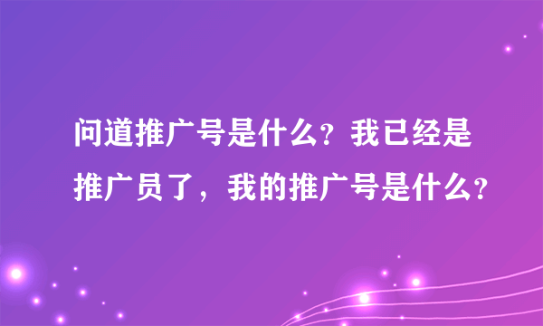 问道推广号是什么？我已经是推广员了，我的推广号是什么？