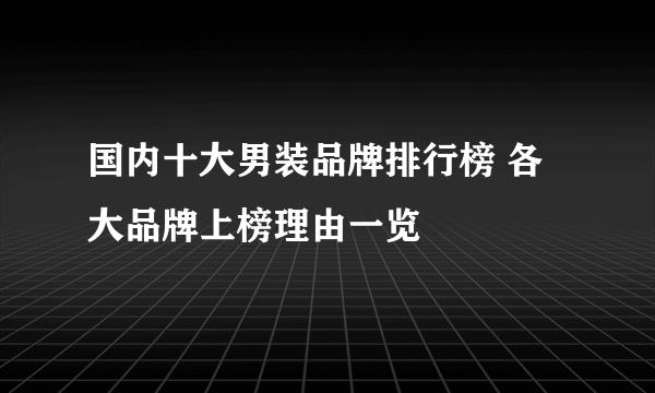 国内十大男装品牌排行榜 各大品牌上榜理由一览