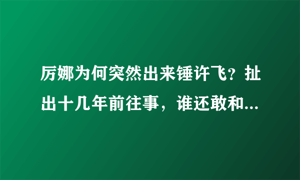 厉娜为何突然出来锤许飞？扯出十几年前往事，谁还敢和许飞炒cp