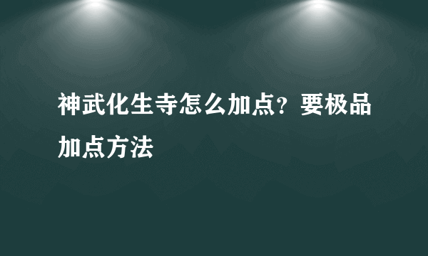 神武化生寺怎么加点？要极品加点方法