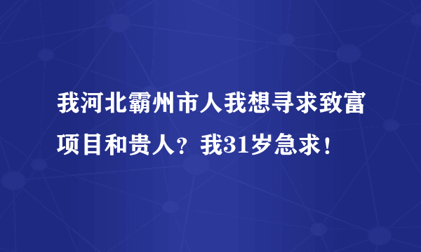 我河北霸州市人我想寻求致富项目和贵人？我31岁急求！