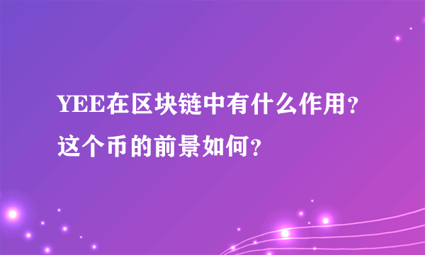YEE在区块链中有什么作用？这个币的前景如何？