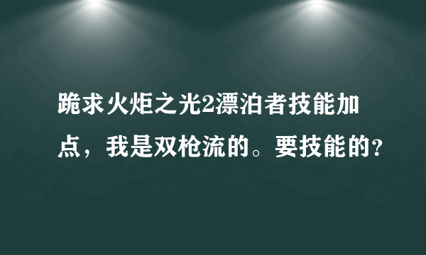 跪求火炬之光2漂泊者技能加点，我是双枪流的。要技能的？