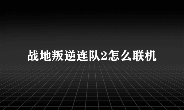 战地叛逆连队2怎么联机