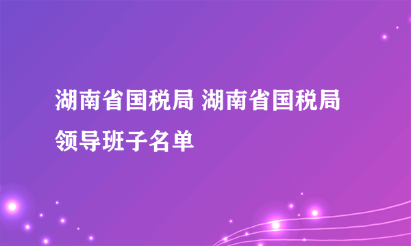 湖南省国税局 湖南省国税局领导班子名单