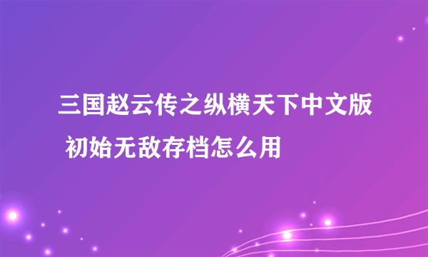 三国赵云传之纵横天下中文版 初始无敌存档怎么用