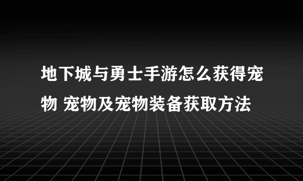 地下城与勇士手游怎么获得宠物 宠物及宠物装备获取方法