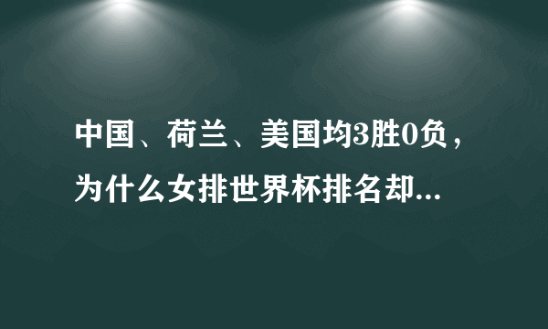 中国、荷兰、美国均3胜0负，为什么女排世界杯排名却是中国第一、荷兰第二、美国第三？