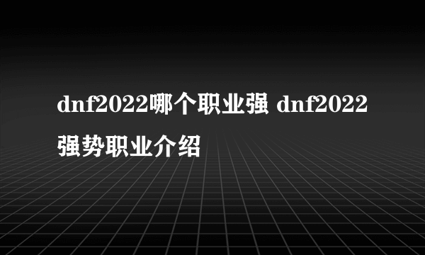 dnf2022哪个职业强 dnf2022强势职业介绍