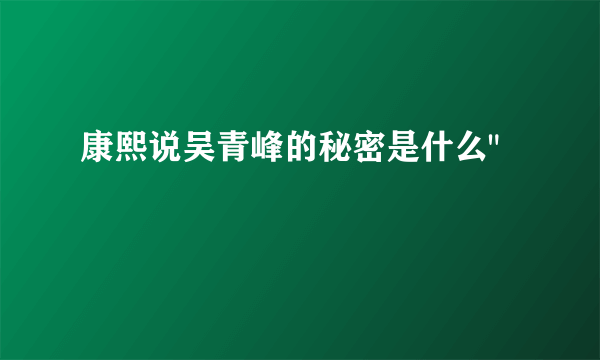康熙说吴青峰的秘密是什么