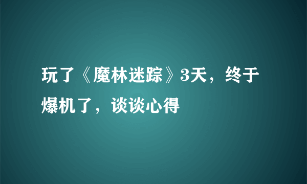 玩了《魔林迷踪》3天，终于爆机了，谈谈心得