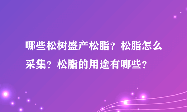 哪些松树盛产松脂？松脂怎么采集？松脂的用途有哪些？