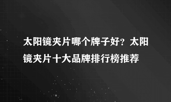 太阳镜夹片哪个牌子好？太阳镜夹片十大品牌排行榜推荐