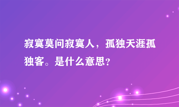 寂寞莫问寂寞人，孤独天涯孤独客。是什么意思？
