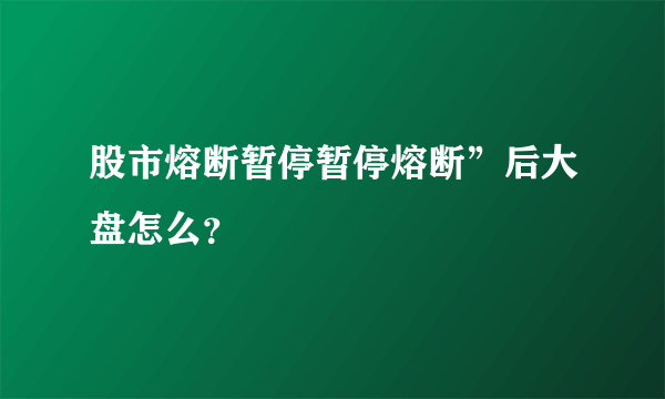 股市熔断暂停暂停熔断”后大盘怎么？