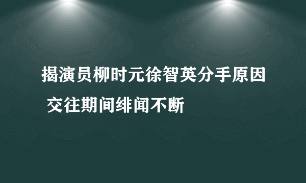 揭演员柳时元徐智英分手原因 交往期间绯闻不断