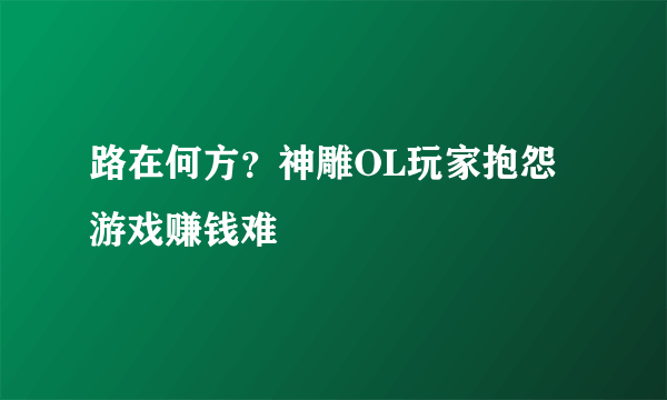路在何方？神雕OL玩家抱怨游戏赚钱难