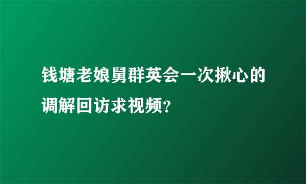 钱塘老娘舅群英会一次揪心的调解回访求视频？