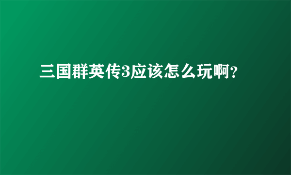 三国群英传3应该怎么玩啊？
