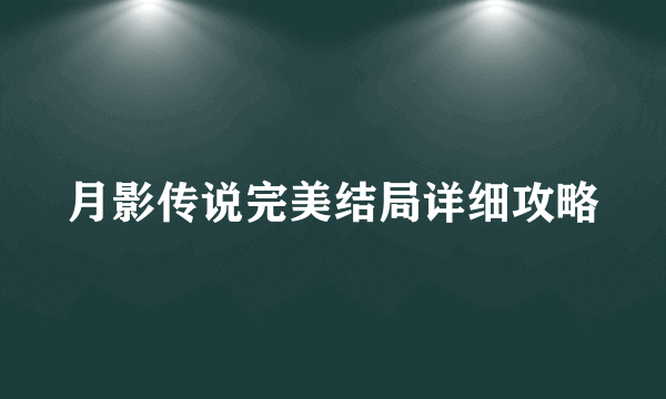 月影传说完美结局详细攻略