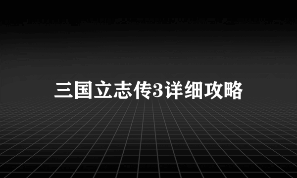 三国立志传3详细攻略