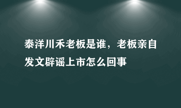 泰洋川禾老板是谁，老板亲自发文辟谣上市怎么回事