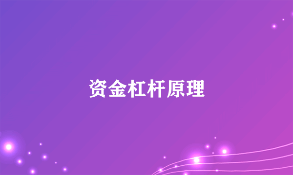 资金杠杆原理