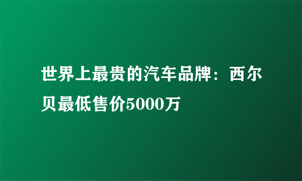 世界上最贵的汽车品牌：西尔贝最低售价5000万