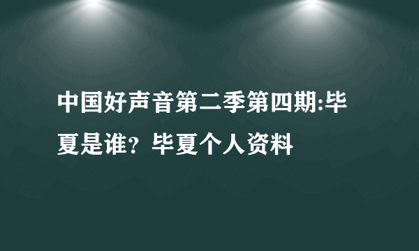 中国好声音第二季第四期:毕夏是谁？毕夏个人资料