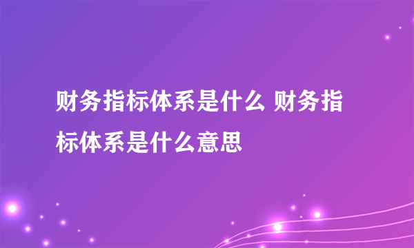 财务指标体系是什么 财务指标体系是什么意思