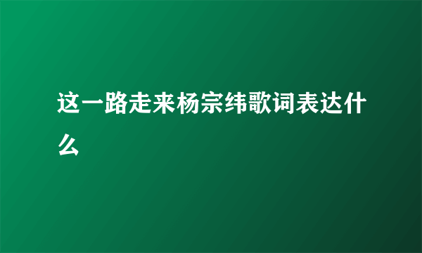 这一路走来杨宗纬歌词表达什么