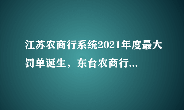 江苏农商行系统2021年度最大罚单诞生，东台农商行被罚140万