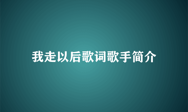 我走以后歌词歌手简介