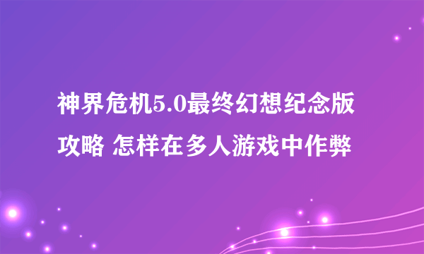 神界危机5.0最终幻想纪念版攻略 怎样在多人游戏中作弊