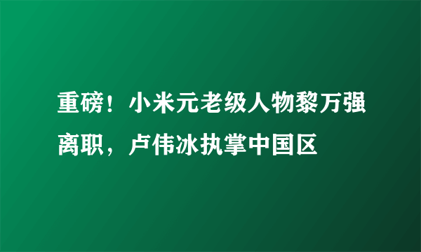 重磅！小米元老级人物黎万强离职，卢伟冰执掌中国区
