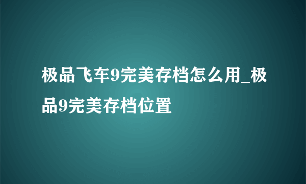 极品飞车9完美存档怎么用_极品9完美存档位置