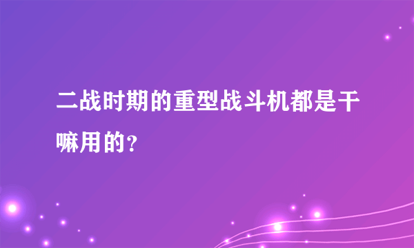 二战时期的重型战斗机都是干嘛用的？
