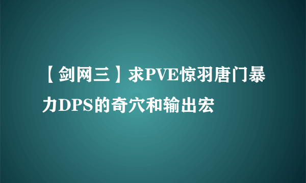 【剑网三】求PVE惊羽唐门暴力DPS的奇穴和输出宏