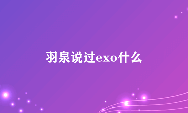 羽泉说过exo什么