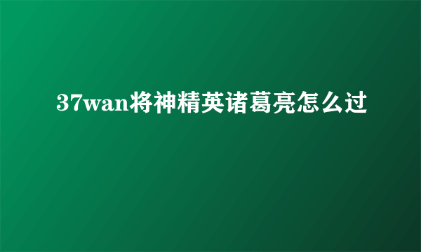 37wan将神精英诸葛亮怎么过