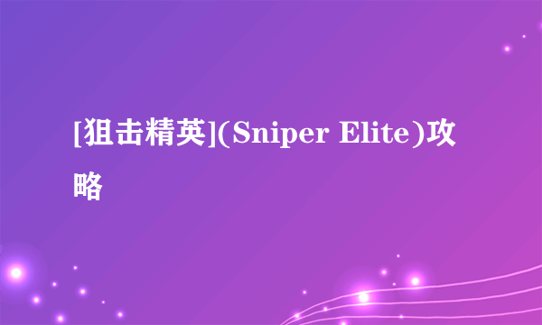 [狙击精英](Sniper Elite)攻略